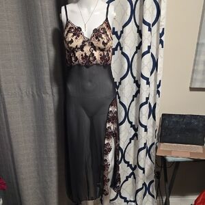 Elegant Black and Cream Lace Nightgown